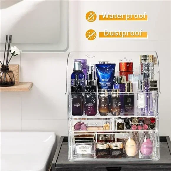 Makeup Organizer, Large Acrylic,Waterproof Cosmetic Display Case with Drawers